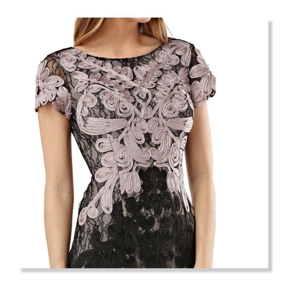 JS Collections | Soutache Lace Midi Dress - size 12 in Black/Pink